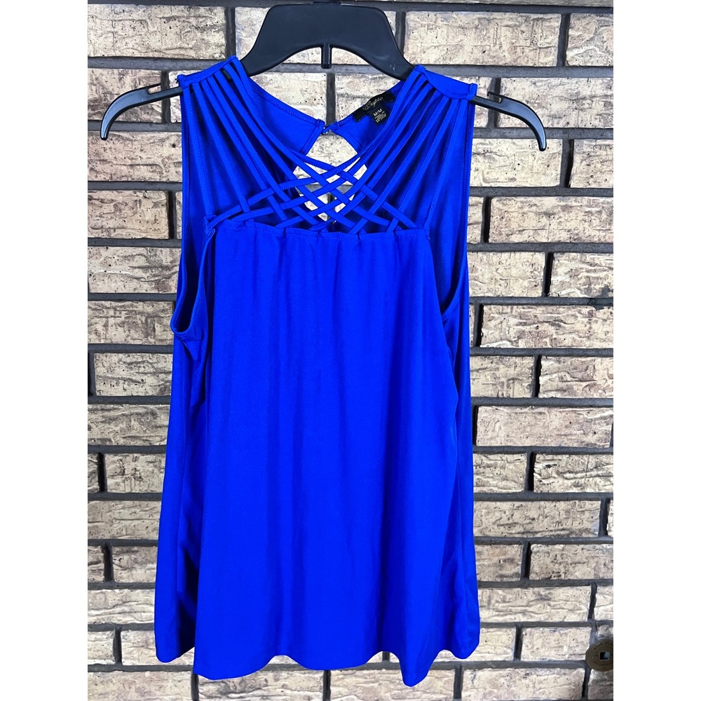Cupio Royal Blue Sleeveless Tank Top Criss Cross Back Casual Blouse‎ M